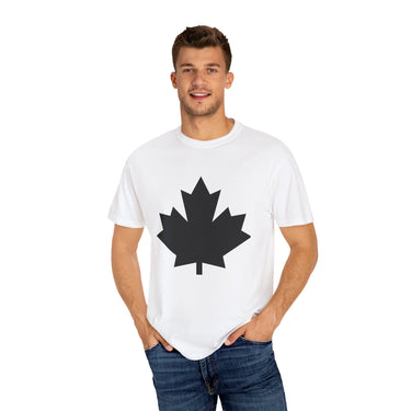Faith Culture - Bold Black Maple Leaf Unisex T-Shirt – White | Minimalist Canadian Pride Tee