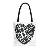 Faith Culture - Serve One Another in Love Christian Tote Bag - Galatians 5:13 Bible Verse 16" × 16'' Black