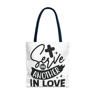 Faith Culture - Serve One Another in Love Christian Tote Bag - Galatians 5:13 Bible Verse 18" × 18'' Navy