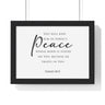 Perfect Peace framed Christian wall art, Isaiah 26:3, black lettering on white with a black wooden frame
