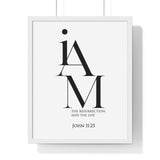 The Resurrection and the Life framed Bible verse wall art inspired by John 11:25, white frame with black and white scripture typography