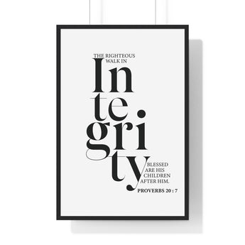 Faith Culture - Proverbs 20:7 Christian Scripture Wall Art Walk in Integrity 24″ x 36″ Black