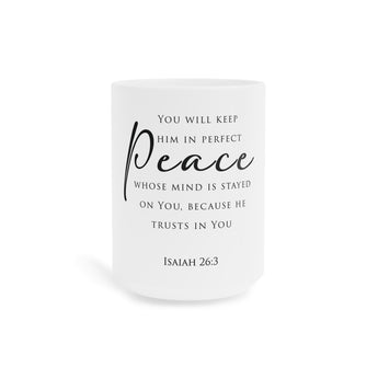 Faith Culture Perfect Peace Scripture Mug – White | Isaiah 26:3 Christian Coffee Cup