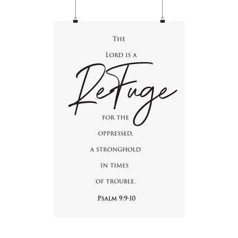 Faith Culture Refuge Psalm 9:9-10 Christian Matte Poster | Stronghold In Trouble Scripture Wall Art Print