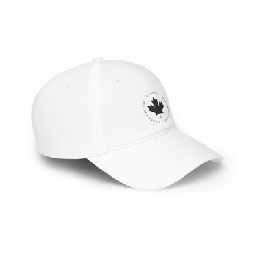 Faith Culture – O Canada Circle Emblem Baseball Cap – White with Black Maple Leaf | Monochrome Patriotic Hat