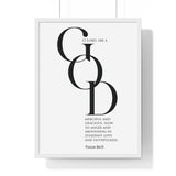 Merciful and Gracious framed Christian wall art inspired by Psalm 86:15, white frame with black and white scripture typography