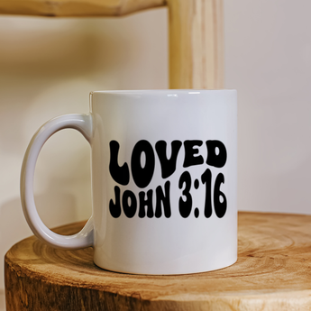 Faith Culture - Loved John 3:16 Ceramic Mug – White | Bold Scripture Coffee Mug (11oz, 15oz, 20oz)