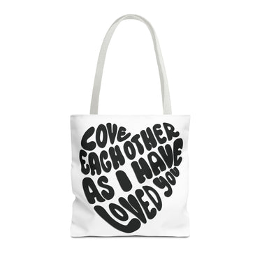 Faith Culture - Serve One Another in Love Christian Tote Bag - Galatians 5:13 Bible Verse 16" × 16'' White