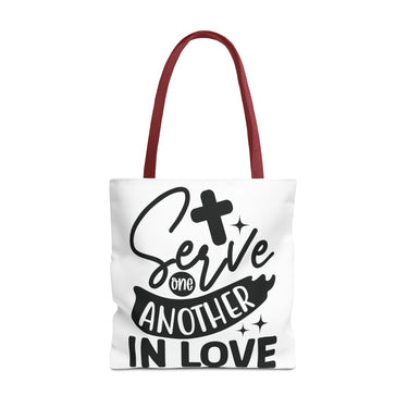 Faith Culture - Serve One Another in Love Christian Tote Bag - Galatians 5:13 Bible Verse 18" × 18'' Red