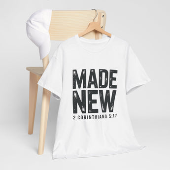 Faith Culture Made New Christian T Shirt – White | 2 Corinthians 5:17 Distressed Faith Tee