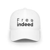 Free Indeed Minimal Christian Baseball Cap | John 8:36 Inspired Faith Hat One size White