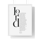 The Lord Is My Shepherd framed Christian wall art inspired by Psalm 23, white frame with black and white scripture typography