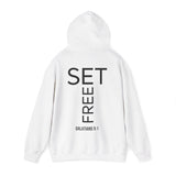 Set Free Back Print Christian Hoodie | Galatians 5:1 Scripture Apparel White