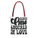 Faith Culture - Serve One Another in Love Christian Tote Bag - Inspirational Bible Verse Galatians 5:13 13" × 13'' Red