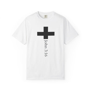 Faith Culture - John 3:16 Cross Garment Dyed T Shirt – White | Comfort Colors Christian Tee