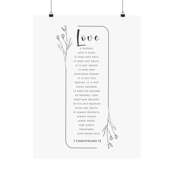 Faith Culture Love Is Patient 1 Corinthians 13 Christian Matte Poster | Love Never Fails Scripture Wall Art Print