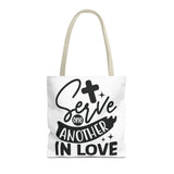 Faith Culture - Serve One Another in Love Christian Tote Bag - Galatians 5:13 Bible Verse 16" × 16'' Beige