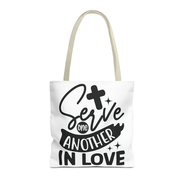Faith Culture - Serve One Another in Love Christian Tote Bag - Galatians 5:13 Bible Verse 16" × 16'' Beige