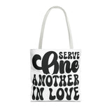 Faith Culture - Serve One Another in Love Christian Tote Bag - Inspirational Bible Verse Galatians 5:13 16" × 16'' White
