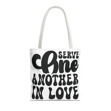 Faith Culture - Serve One Another in Love Christian Tote Bag - Inspirational Bible Verse Galatians 5:13 16" × 16'' White