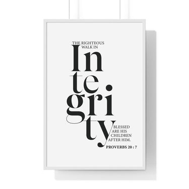 Faith Culture - Proverbs 20:7 Christian Scripture Wall Art Walk in Integrity 24″ x 36″ White
