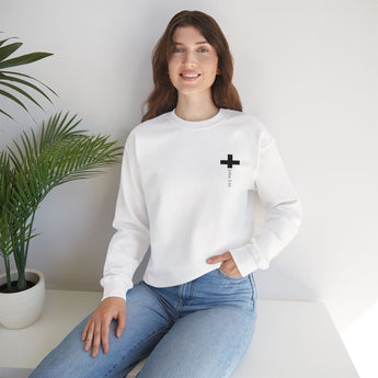 Faith Culture - John 3:16 Cross Embroidered Crewneck Sweatshirt – White | Minimalist Christian Fleece Pullover