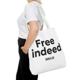 Free Indeed Christian Tote Bag | John 8:36 Bible Verse Gift