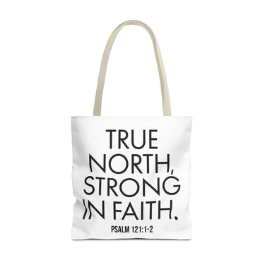 True North Strong in Faith Christian Tote Bag | Psalm 121:1-2 Scripture Gift 18" × 18'' Beige