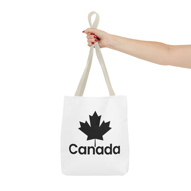 Faith Culture – Canada Maple Leaf Tote Bag | Bold Black & White Canadian Carryall 13" × 13'' Beige