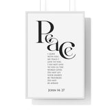 Peace Bold Verse framed Christian wall art inspired by John 14:27, white frame with black and white scripture typography