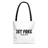 Faith Culture – Set Free Christian Tote Bag | John 8:36 Bible Verse Tote 13" × 13'' Black