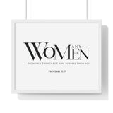 You Surpass Them All framed Christian wall art, Proverbs 31:29, black lettering on white with a white wooden frame