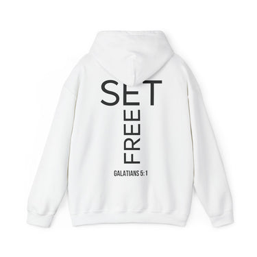 Set Free Back Print Christian Hoodie | Galatians 5:1 Scripture Apparel
