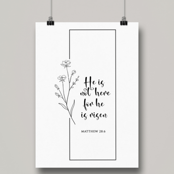 Faith Culture He Is Risen Matthew 28:6 Christian Matte Poster | Easter Resurrection Scripture Wall Art Print