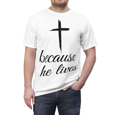 Faith Culture - Because He Lives - Christian Unisex Cut & Sew Tee White stitching