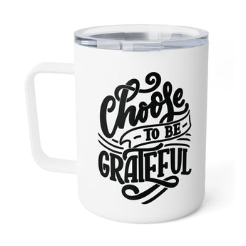 Faith Culture - Choose to Be Grateful - Christian Thanksgiving Insulated Coffee Mug, 10oz 10oz White