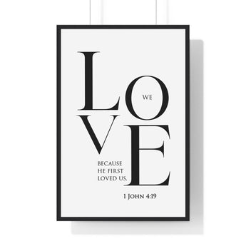 Beloved by God Wall Art | 1 John 4:19 Christian Decor 24″ x 36″ Black