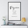 Faith Culture - Christian Home Décor - Rejoice Always - Philippians 4:4 - Christian Wall Art 24″ x 36″ Black