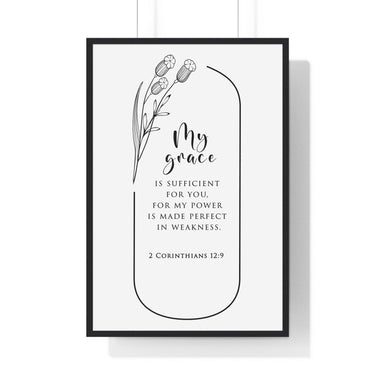 Faith Culture - Christian Home Décor - Strength in Weakness - 2 Corinthians 12:9 - Wall Art 24″ x 36″ Black