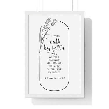 Faith Culture - Christian Home Décor - Walk by Faith - 2 Corinthians 5:7 Wall Art 12″ x 18″ White