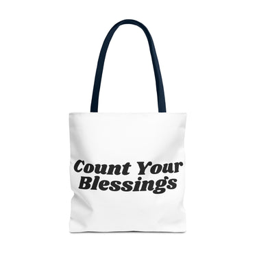 Faith Culture - Count Your Blessings Tote Bag Thanksgiving Gift Christian Inspirational Carryall 18" × 18'' Navy