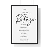 Faith Culture - Divine Sanctuary - Psalm 9:9-10 - Christian Wall Art 24″ x 36″ Black