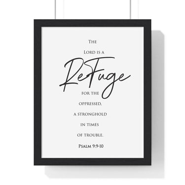 Faith Culture - Divine Sanctuary - Psalm 9:9-10 - Christian Wall Art 11″ x 14″ Black