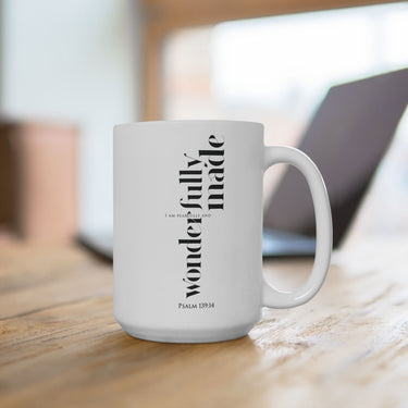 Faith Culture - Fearfully Wonderfully Made Ceramic Coffee Mug - Christian Scripture Gift, 15oz