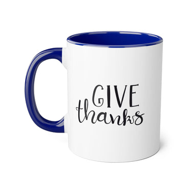 Faith Culture - Give Thanks - Christian Thanksgiving Accent Mug, 11oz Blue 11oz