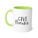 Faith Culture - Give Thanks - Christian Thanksgiving Accent Mug, 11oz Light Green 11oz