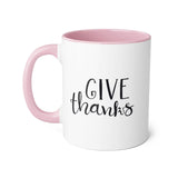 Faith Culture - Give Thanks - Christian Thanksgiving Accent Mug, 11oz Pink 11oz
