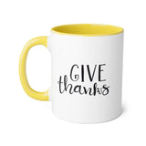 Faith Culture - Give Thanks - Christian Thanksgiving Accent Mug, 11oz Yellow 11oz