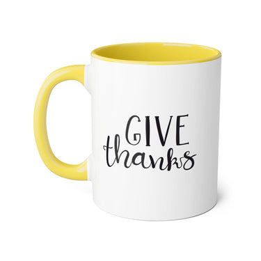 Faith Culture - Give Thanks - Christian Thanksgiving Accent Mug, 11oz Yellow 11oz