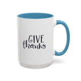 Faith Culture - Give Thanks - Christian Thanksgiving Coffee Mug, 11oz and 15oz 15oz Light Blue